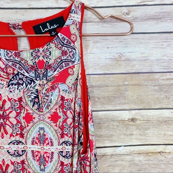 Lulu’s Major Red Tapestry Pattern Sleeveless Swing Dress - Picture 4 of 9